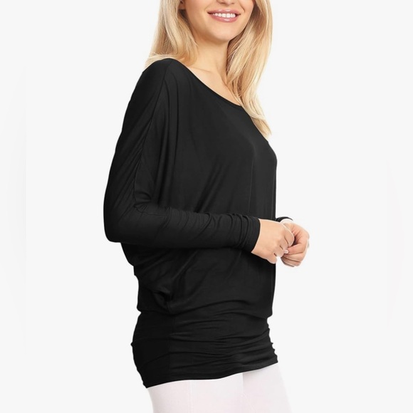 Flowy and Comfort Draped Long Sleeve Batwing Dolman -black - Picture 3 of 5